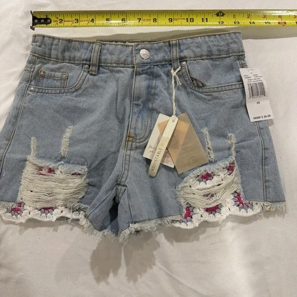 Jessica Simpson Girls' Vintage Wash Crochet Pocket Denim Short Size 14. New - Picture 6 of 10